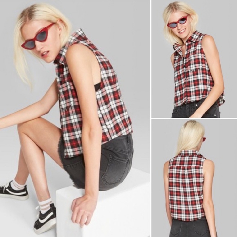 Plaid Semi Crop Sleeveless Top* NWOT* Sz XL*